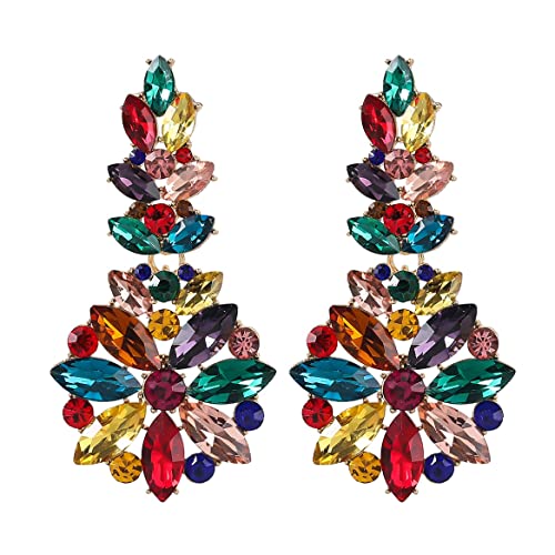 Bunte Kronleuchter-Ohrringe, Bunte Blumen Ohrringe für Frauen, Böhmische floralen Träne Ohrringe, Funkelnde Regenbogen-Blumen-Aussage-Ohrringe Boho-Schmuck, Bunte Blumen-Tropfen-Ohrringe für Mädchen von QDDollarsFun