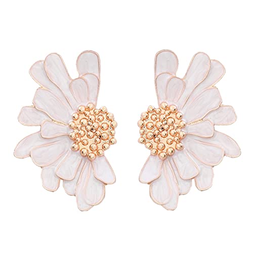 Emaille-Blumen Ohrringe für Damen - Böhmische Blätter-Ohrringe, Aussage Schmuck, Emaillierte Blumenförmige Tropfen (Weiß) von QDDollarsFun