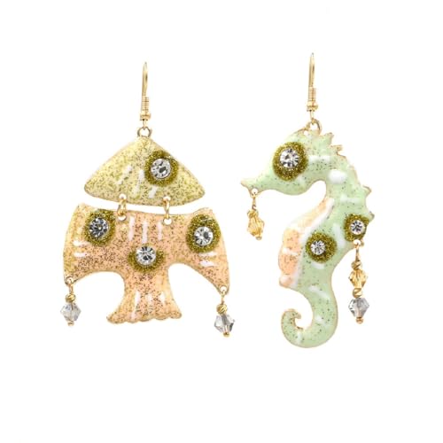 Goldfisch Seepferdchen Asymmetrische Ohrringe, Asymmetrische Seepferdchen-Fisch-Ohrhänger für Frauen, Strand Seepferdchen Urlaub Ohrringe, Ozeane Tier Seepferdchen Aussage Ohrringe Sommer Boho Schmuck von QDDollarsFun
