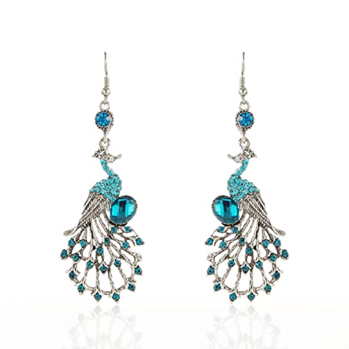 Pfauen-Kronleuchter-Ohrringe, Pfau Vogel-Ohrringe für Frauen, Böhmische Pfauen-Aussage-Ohrringe, Funkelnde Phönix Ohrstecker Pfau Boho Schmuck, Niedliche Pfauen-Ohrringe (Blau) von QDDollarsFun