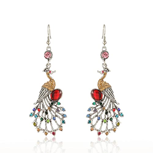 Pfauen-Kronleuchter-Ohrringe, Pfau Vogel-Ohrringe für Frauen, Böhmische Pfauen-Aussage-Ohrringe, Funkelnde Phönix Ohrstecker Pfau Boho Schmuck, Niedliche Pfauen-Ohrringe (Bunt) von QDDollarsFun