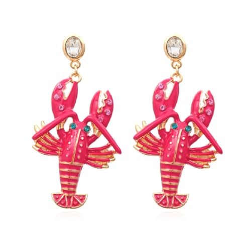 Rote Hummer Ohrringe, Strand Hummer Flusskrebs Ohrringe für Frauen, Böhmische Garnelen Fisch-Urlaubs Ohrringe für Damen, Ozeane Tier Hummer Aussage Ohrringe Sommer Boho Schmuck von QDDollarsFun