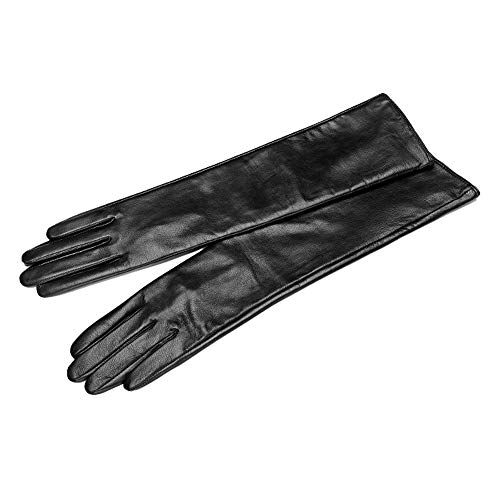 QECEPEI Damen lange Lederhandschuhe, Touchscreen-Oper Abendkleid Handschuh, Winter, Fahrerhandschuhe für Frauen - Schwarz - Klein von QECEPEI