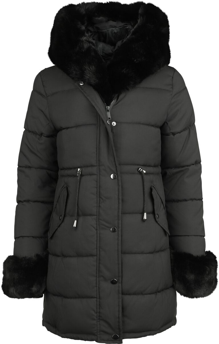 QED London Fur Trim Padded Hooded Coat Mantel schwarz in L von QED London