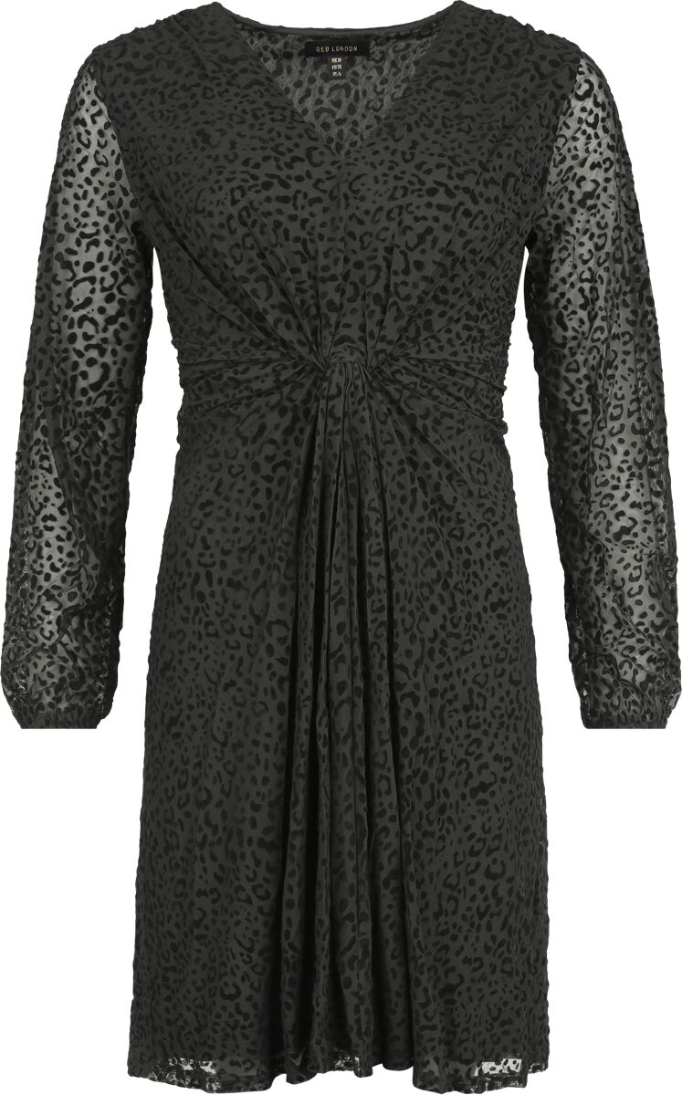 QED London Leopard Velvet Flocking Knot Front Mini Dress Kurzes Kleid schwarz in M von QED London