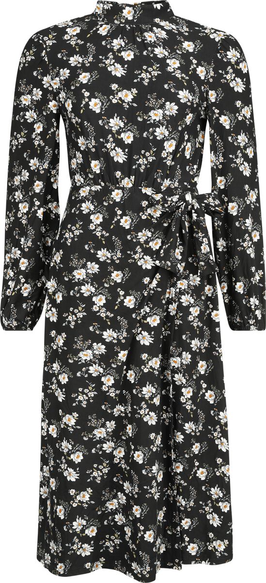 QED London - Rockabilly Kleid knielang - Daisy Tie Wrap Side Split Midi Dress - XS bis XL - für Damen - Größe L - schwarz/weiß von QED London