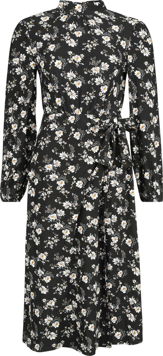 QED London - Rockabilly Kleid knielang - Daisy Tie Wrap Side Split Midi Dress - XS bis XL - für Damen - Größe S - schwarz/weiß von QED London