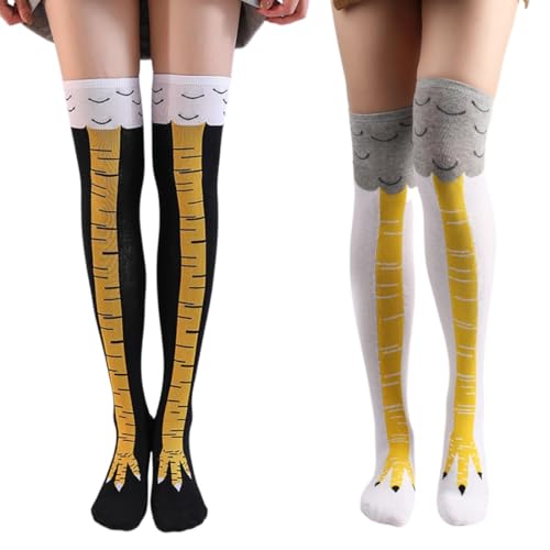 QEDBOJE 2 Paar Chicken Leg Socks Erwachsene Witzige Socken Fun Hühner Legs Sock Kostüm Damen Hühnersocken Geschenke Vogel Paw Hühnerbein Stocking(Schwarz, Weiß) von QEDBOJE