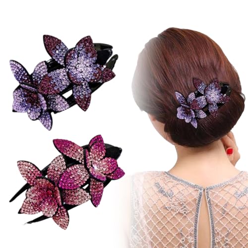 QEDBOJE 2 Stück Haarspange Damen mit Strass Haarclip Blumen für Frauen Haar klammern Klaue Haarspangen Perlen für Frauen Haar greifer rutschfest Vintage Haarschmuck für Damen Braut Brautjungfern von QEDBOJE