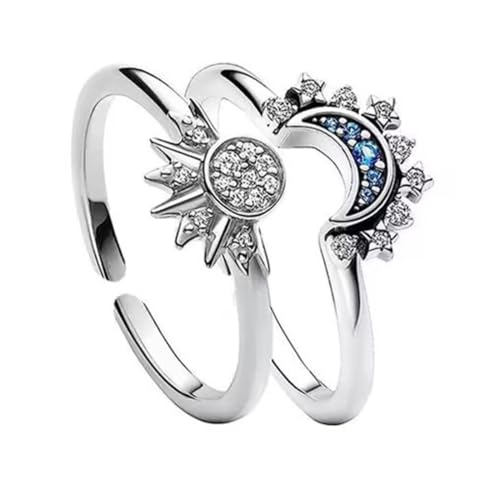 QEDBOJE 2 Stück Ring Set Sonne Und Der Mond Freundschaftsringe Cubic Zirconia Silber Verstellbar Offene Promise Matching Rings Für Damen Frauen von QEDBOJE