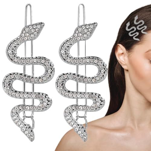 QEDBOJE 2 Stück Schlangen Haarreif Strass Glitzer Schlangen Kopfschmuck Haarschmuck Einfache Gedrehte Medusa Haarspange Schlangen Haarnadeln Für Frauen Und Mädchen (Silber) von QEDBOJE