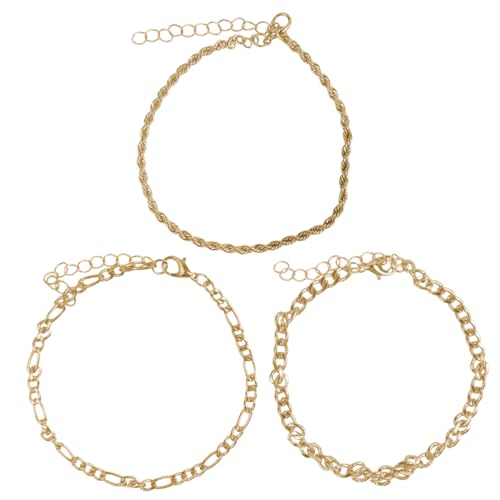 QEDBOJE 3 Stück Böhmisches Perlen-Fußkettchen, mehrschichtige Goldkette, verstellbarer Fußschmuck für Frauen und Mädchen von QEDBOJE