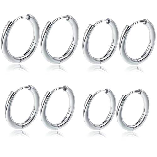 QEDBOJE 4er Set kleine Creolen für Damen Silber Post Huggie Creolen Schläfer Ohrringe für Mädchen Mehrere Piercings Kleine von QEDBOJE