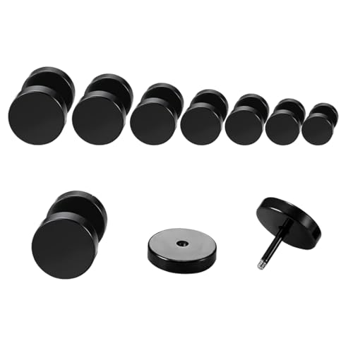 QEDBOJE 8 Paar Ohrstecker Fake Plugs Ohrringe Creolen Tunnel Edelstahl Fakeplug Ohrschmuck Nickelfrei Männer Herren Jungen Damen (3-10mm) (Schwarz) von QEDBOJE