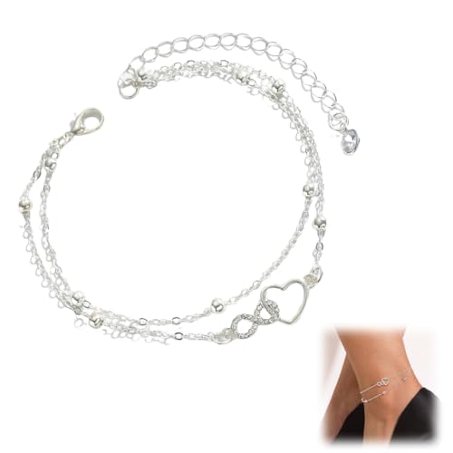 QEDBOJE Fußkettchen für Damen 925 Sterling Silber - Infinity Herz Design - Verstellbare Fußkette 23+5cm - Damen Fußkettchen Silber - Perfekte Geschenke für Frauen/Mama/Freundin von QEDBOJE