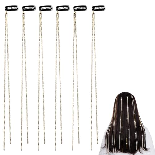 QEDBOJE Haarschmuck Damen mit Strass und Quasten, Elegante Haarkette mit Unsichtbarer Haarklammer Glitzer, Glitzersteine Haare für Mädchen und Frauen, 6-teiliges Set von QEDBOJE