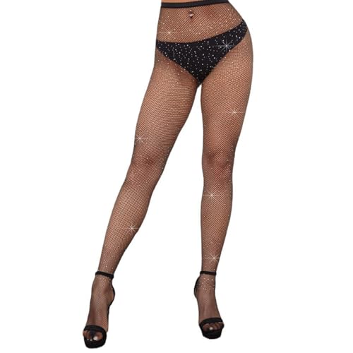 QEDBOJE Hochwertige Hoch taillierte Damen Glitzer Netzstrumpfhose Strass Fishnet Stockings für Stilvolle Auftritte (Schwarz) von QEDBOJE