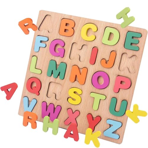 QEDBOJE Holz Alphabet Puzzle ABC Buchstaben Peg Board Knob Montessori Puzzle Blöcke Early Learning pädagogisches Spielzeug Geschenk für 1 2 3 Jahre altes Kleinkind Baby Kinder von QEDBOJE