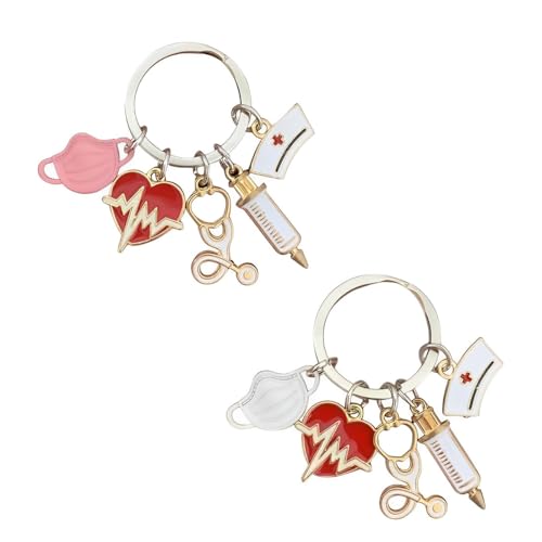 QEDBOJE Schlüsselanhänger Krankenschwester Metall mit Spritze Krankenschwester Kappe Stethoskop für Arzt Medizinstudent Geschenke für Krankenschwestern von QEDBOJE