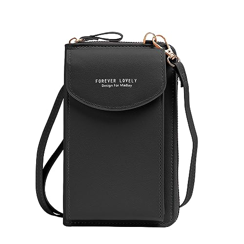 QEEQPF 1 Stück Damen-Handytasche, PU-Leder-Handytasche, Handtasche, Umhängetasche mit verstellbarem und abnehmbarem langem Schultergurt und Kartenfächern, Für Damen und Mädchen (Schwarz) von QEEQPF