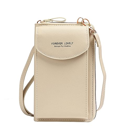 QEEQPF 1 PC-Handytasche für Damen, PU-Leder-Handytasche, Handtasche, Umhängetasche mit verstellbarem, abnehmbarem langen Riemen und Kartenfächern für Damen und Mädchen (Beige) von QEEQPF