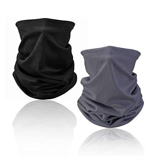 QEEQPF 2 STÜCKE Gesicht Snoods Bandana Stirnband Multifunktionale Kopfbedeckung Hals Gamasche Gesichtsbedeckung Atmungsaktiv UV-Schutz Gesichtswärmer Halsbekleidung (Schwarz + Grau) von QEEQPF