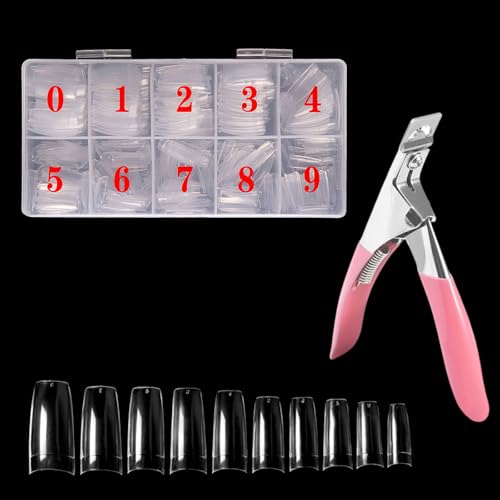 500 Stück French Künstlich Nageltips Set, Full Cover Nail Tips Set, Soft Gel Tips Set, Nageltips für Gelnägel, Acryl Künstliche Nägel, für Frauen Nail Art, NailTips,Transparent,10 Größen von QEEROYO