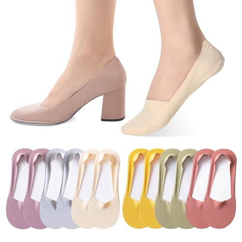 QEEROYO 6 Paar Sneaker Socken Damen, Unsichtbare Füßlinge Rutschfest Sommer Sneakersocken, Socken Damen Füsslinge mit Rutschfest Silikon, Silikon Kurze Ballerina Halbsocken, 36-39 Füsslinge, 6 Farbe von QEEROYO