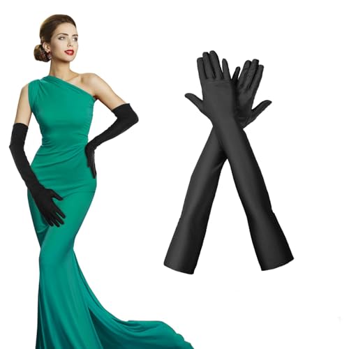 QEEROYO Handschuhe Lang, 1 Paar Handschuhe Elegant Damen, Satin Classic Abendhandschuhe, Abendhandschuhe Lang Opernhandschuhe, 1920er für Opera Party Halloween Karneval Party Kostüm Braut von QEEROYO
