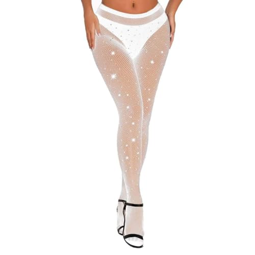 QEEYON Damen Diamanten Netzstrumpfhosen Schwarz, Reizvolle Netzstrümpfe Glitzer Strumpfhose Damen High Waist Fischernetz Strumpfhosen netzstrumpfhose für Damen von QEEYON