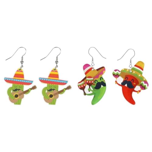 Cinco De Mayo Ohrringe für Damen, mexikanische Karnevals-Ohrringe, lustige Chili-Maske, Avocado, Mardi Gras, baumelnde Ohrringe, Acryl,, Größe von QEOTOH