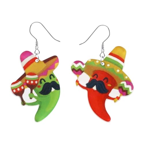 Cinco De Mayo Ohrringe für Damen, mexikanische Karnevals-Ohrringe, lustige Chili-Maske, Avocado, Mardi Gras, baumelnde Ohrringe, Acryl,, Größe von QEOTOH