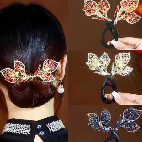 Haarspange mit Strass-Blume, Walschwanz, Strass, Blume, Haarspange, faule Haarspange, Dutt, Lockenwickler, für Damen, elegantes Haar von QEOTOH