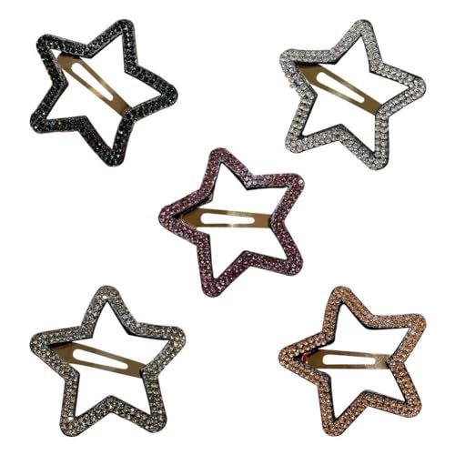 Haarspangen mit Strass-Sternen, für Damen und Mädchen, Seitenklammer, niedlicher Stil, Y2K, koreanische Haarspange, Metall, Mädchen, Metallspar, 5 Stück von QEOTOH