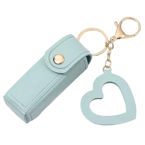 Lip Oil Keychain, Lipstick Holder Keychain with Mirror, PU Leather Chapstick Case, Portable Lip Balm Organizer (Blue) von QEOTOH