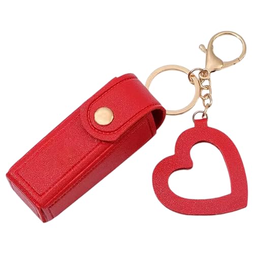Lip Oil Keychain, Lipstick Holder Keychain with Mirror, PU Leather Chapstick Case, Portable Lip Balm Organizer (Red) von QEOTOH