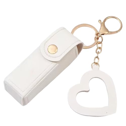 Lip Oil Keychain, Lipstick Holder Keychain with Mirror, PU Leather Chapstick Case, Portable Lip Balm Organizer (White) von QEOTOH