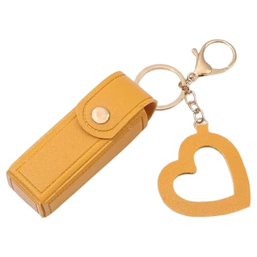 Lip Oil Keychain, Lipstick Holder Keychain with Mirror, PU Leather Chapstick Case, Portable Lip Balm Organizer (Yellow) von QEOTOH