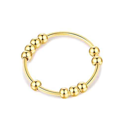 QEPOL Anti-Angst-Ring aus Edelstahl für Damen und Herren, Spinning-Stress-Angst-Ring mit Perlen, Stressabbau-Ring, Zappelringe, drehbare Perle, zierlicher Spinner-Ring, Schmuck (Gold, 7) von QEPOL