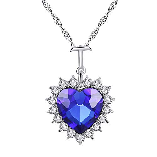 Titanic Herz des Ozeans Halskette Die Blue Love Anhänger Halsketten, CEPOL Weißgold plattierte Halskette Sterling Silber Saphir Große Anhänger & Schmuck - Muttertagsgeschenk Valentinstag (T-Blau) von QEPOL