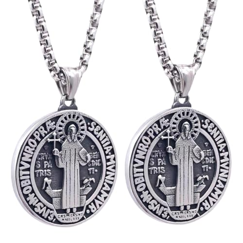 QEQSHQO 2 pcs Dreidimensionales Modell Edelstahl Herren Heilige Medaille Halskette Schutz Anhänger Schmuck (Silber) von QEQSHQO