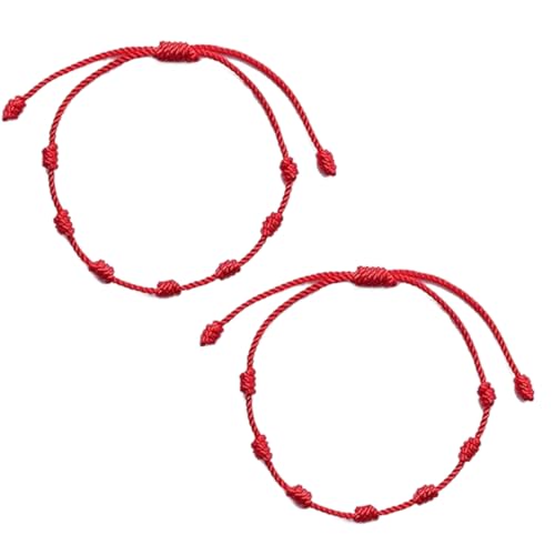 QEQSHQO 2pcs Rote Seilschnur Handgemachtes Glück für Familie 7 Knoten Armband Einstellbare Schutz Guter Wunsch Armband für Frauen Beste Freundin Teens Mann von QEQSHQO