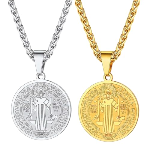 QEQSHQO 2pcs runde Jesus Kreuz Halskette mit Amulett Anhänger aus Edelstahl Tolles Geschenk für Mütter und Töchter von QEQSHQO