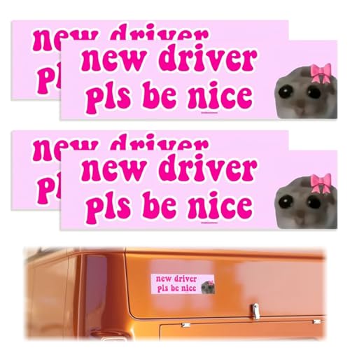 QEQSHQO 4 Stück Fahranfänger Auto-Aufkleber, Lustiger Hamster-Aufkleber, Selbstklebender, Stoßstangen-Aufkleber, Magent, Autozubehör für Neuer Fahrer, Bitte seien Sie nett von QEQSHQO