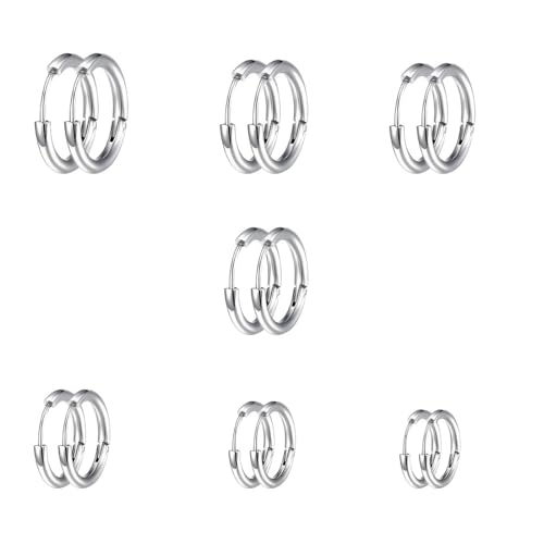 QEQSHQO 7Paar Damen Kleine Creolen 925 Silber Säule Große Creolen Set Creolen Mädchen Schlafohrringe Mehrfach durchbohrte Ohrstecker von QEQSHQO