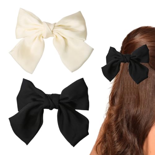 QEQSHQO Französische Mädchen Haarspangen, 2 Stück Große Schleife Haarspange, Schleife Haarspange Frauen Haarschleifen (Schwarz + Weiß) von QEQSHQO