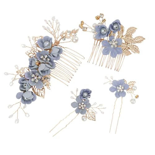 QEQSHQO Gold Haarschmuck Hochzeit Blau - 4 Stück Haarkamm Perlen Braut Haarschmuck Strass Brautschmuck Kamm für Brautjungfer Damen von QEQSHQO