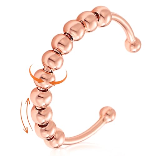 925 Silber Anti-Stress Ring Verstellbar, Anxiety Ring Mit Perlen, Frauen Damen Antistress Linderung Von Angst Fidget Offene Stressringe Angstring Schmuck (Roségold) von QESSUVNC