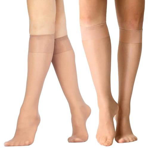 QESSUVNC 12 Paar Kniestrümpfe Damen, 20d Nylonstrümpfe Damen, Transparente Kniestrümpfe, Helle Hautfarben Feinstrümpfe von QESSUVNC