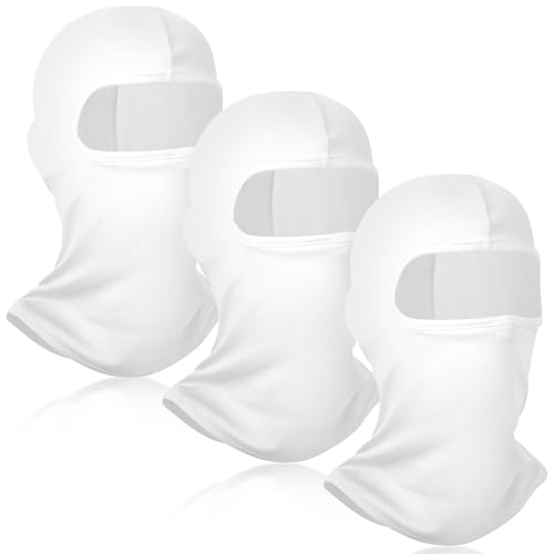 QESSUVNC 3 Stück Sturmhaube Weiß, Skimaske, Sturmmaske Weiß, Winddicht Balaclava Mask, Fahrrad Maske für Herren und Damen ,Schweiß Sturm Haube für Ski, Motorräder, Klettern, Reiten von QESSUVNC